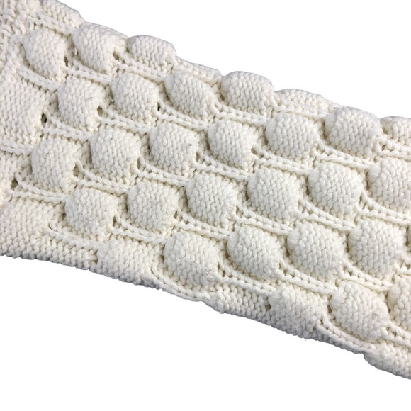 Elodie Womens Chunky Knit Puffy Sleeve White Crew Neck Winter Sweater - Picture 4 of 11